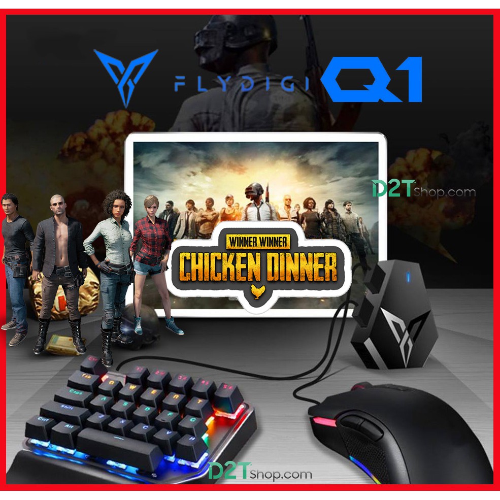 Full combo Q1+ bàn phím + chuột  | Bộ kết nối chuột và bàn phím chơi PUBG Mobile, FreeFire, COD trên điện thoại, tablet