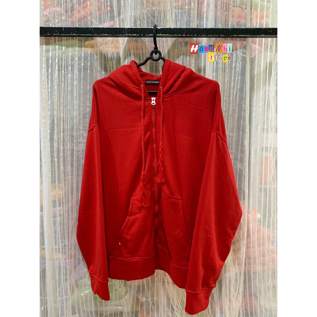 Áo Khoác Hoodie Zip Trơn Oversize Ulzzang Unisex Hoodie Dây Kéo Màu Đỏ Dáng Rộng - MM | BigBuy360 - bigbuy360.vn