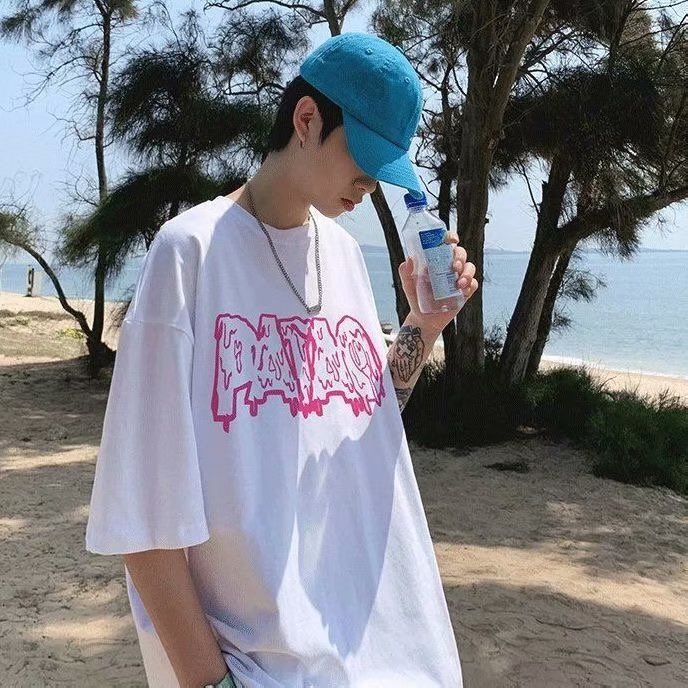 Áo Thun Tay Lỡ In Chữ Phong Cách Hàn Quốc Thời Trang Mùa Hè Mới Cho Nam