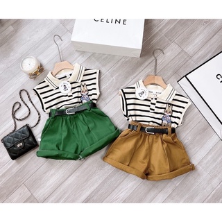 Set bộ bé gái, set áo len thỏ quần kaki kèm đai , sét áo kẻ cotton quần kaki kèm đai cho bé 8-28kg