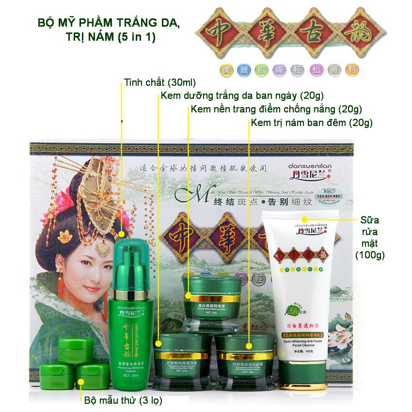 Bộ mỹ phẩm hoàng cung[ Da-nx-uen-ilan] xanh 5in1