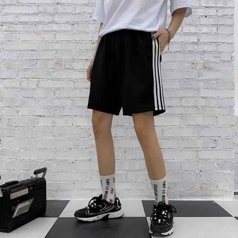 Quần Đùi 3 Sọc Ngắn Phông Unisex Nam Nữ , Quần Short Mặc Nhà Chất Thun