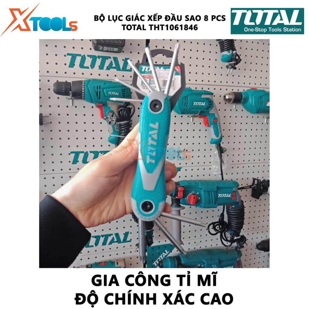 Bộ lục giác xếp đầu sao 8 chi tiết Total THT1061846 | bộ 8 chìa lục giác đầu tròn kích thước 2-8mm hỗ trợ vặn mở được