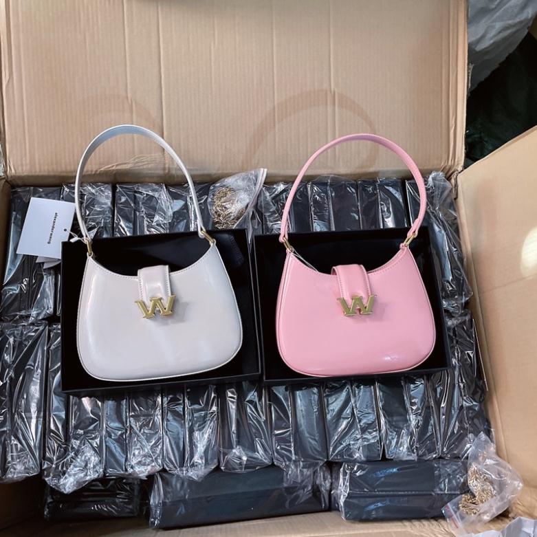 Túi waang chữ W da bóng size 21 kèm dây đeo chéo full hộp đầy đủ hàng cao cấp
