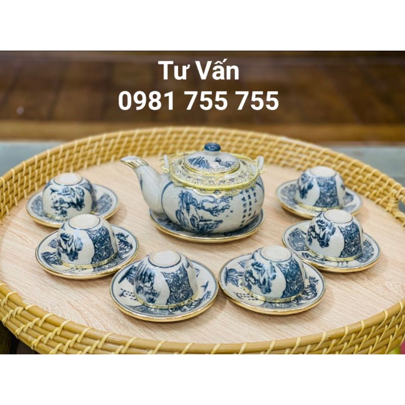 Bộ ấm chén men rạn giả cổ bọc đồng Bát Tràng - Bộ ẤM trà dáng Nhật CAO CẤP
