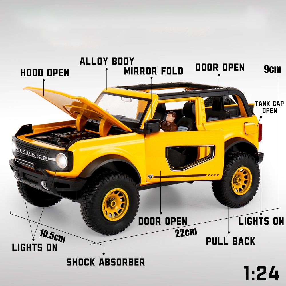 Mô Hình Xe Hơi Ford Bronco Bằng Hợp Kim Có Đèn Và Âm Thanh Tỉ Lệ 1: 24