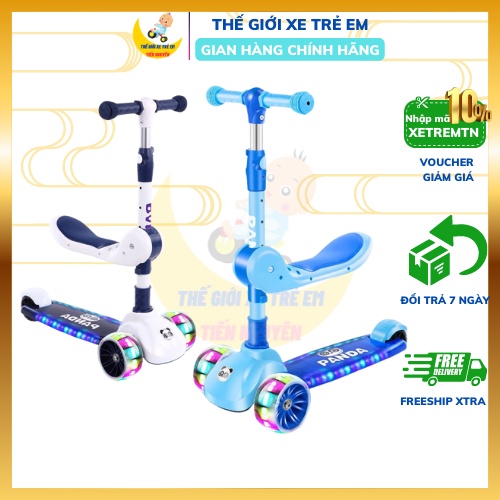 Xe trượt Scooter Panda 3 bánh đa năng cho bé, Bảo Hành 1 đổi 1, xe scooter chòi chân có nhạc và đèn phát sáng