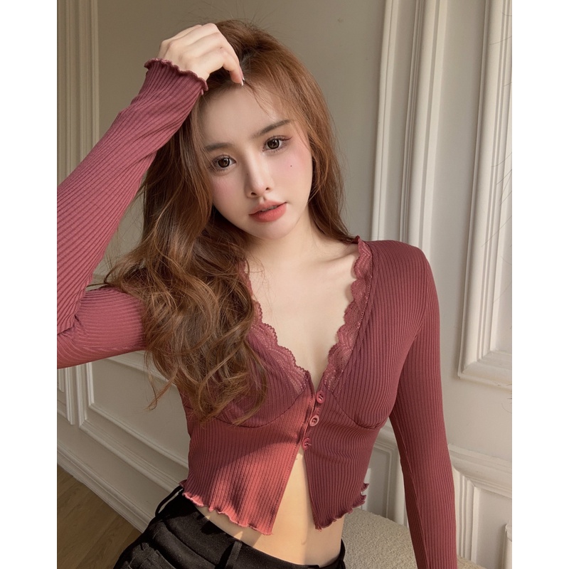 Áo Kiểu Ngắn Cổ Chữ V Phối Ren Gợi Cảm Thời Trang Mùa Hè 2023