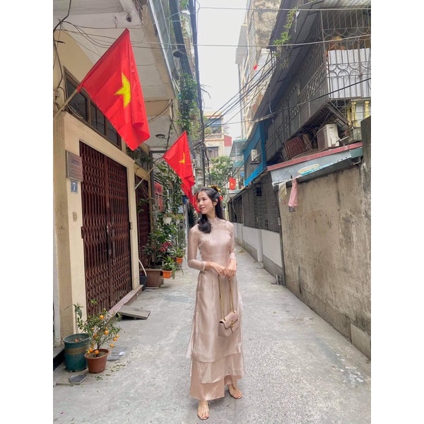 Áo dài voan tơ nhẹ nhàng cao cấp đính kết thủ công