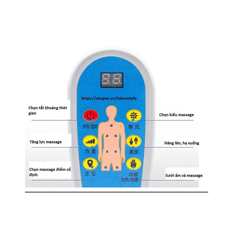 Nệm  massage toàn thân đèn hồng ngoại cao cấp với 9 điểm rung JB-618A