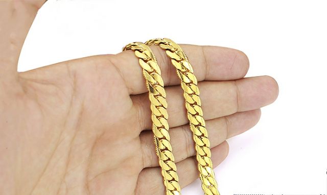 Dây chuyền nam kiểu lặc khít chạm 2 bên mạ vàng