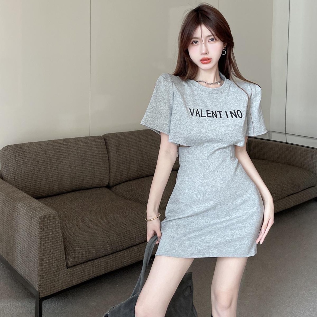 Pure Desire Hot Girl Đầm Ngắn Tay Cổ Tròn Hở Eo Phối Khóa Kéo Quyến Rũ Cho Nữ