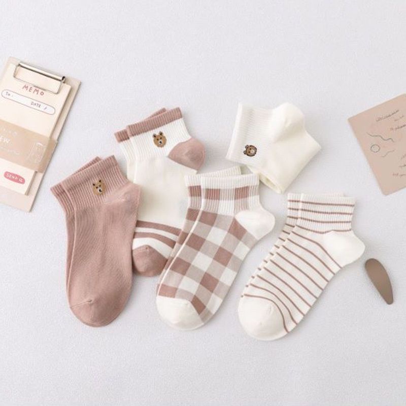 Tất nữ cổ ngắn, set 5 đôi vớ nữ cổ ngắn METAT họa tiết hoạt hình dễ thương phong cách Hàn Quốc
