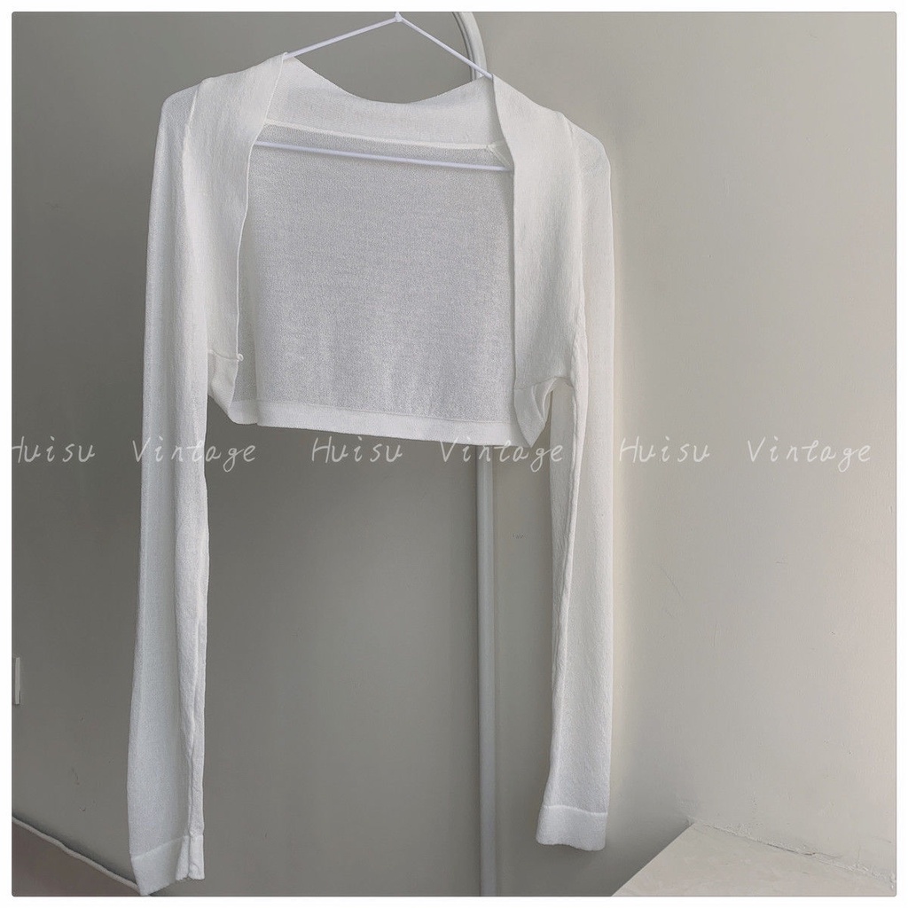 [F &amp; X] Áo Khoác Cardigan Ngắn Bằng Lụa Lạnh Mỏng Phong Cách Pháp Mùa Hè