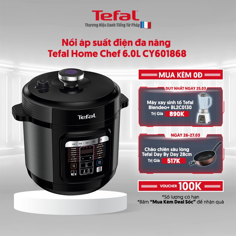 [Mã ELTEFALWL5 giảm 10% đơn 500K] Nồi áp suất điện đa năng Tefal Home Chef 6.0L CY601868