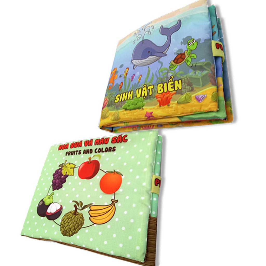 Bộ 2 sách vải cho bé chơi mà học Pipo - Sinh vật biển và hoa quả màu sắc