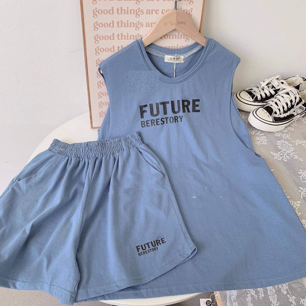 SUSQ005 Set áo tanktop phông quần đùi cộc xanh trắng đen Future Bộ áo ba lỗ không tay thun quần sooc short mặc nhà đẹp