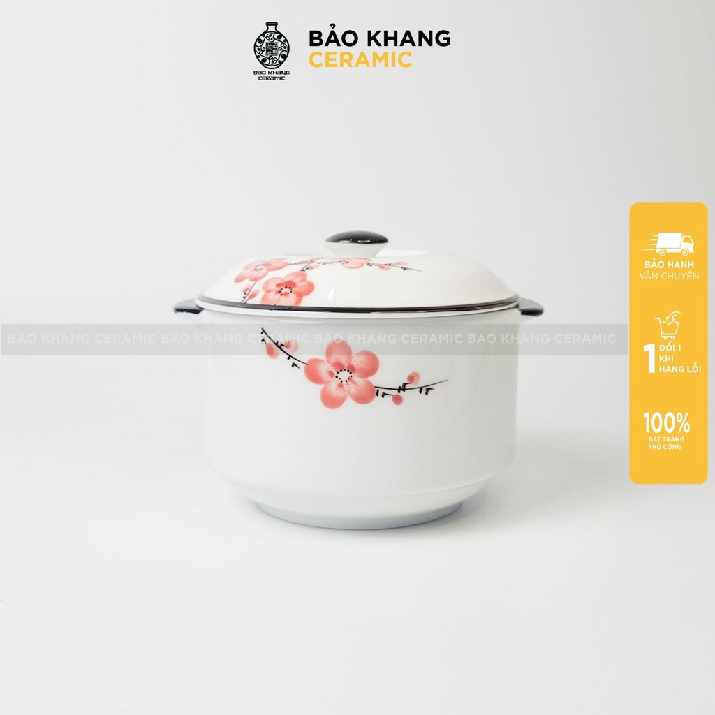 Thố chưng yến - bát chưng yến 600ml họa tiết vẽ tay thủ công men cao cấp Gốm Sứ Bát Tràng