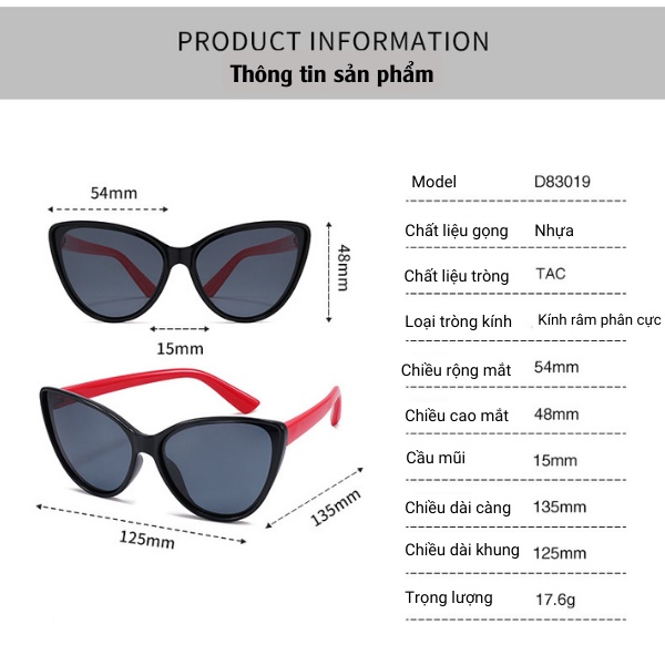 Kính mát cho bé gái dáng mắt mèo thời trang mẫu hot 2022