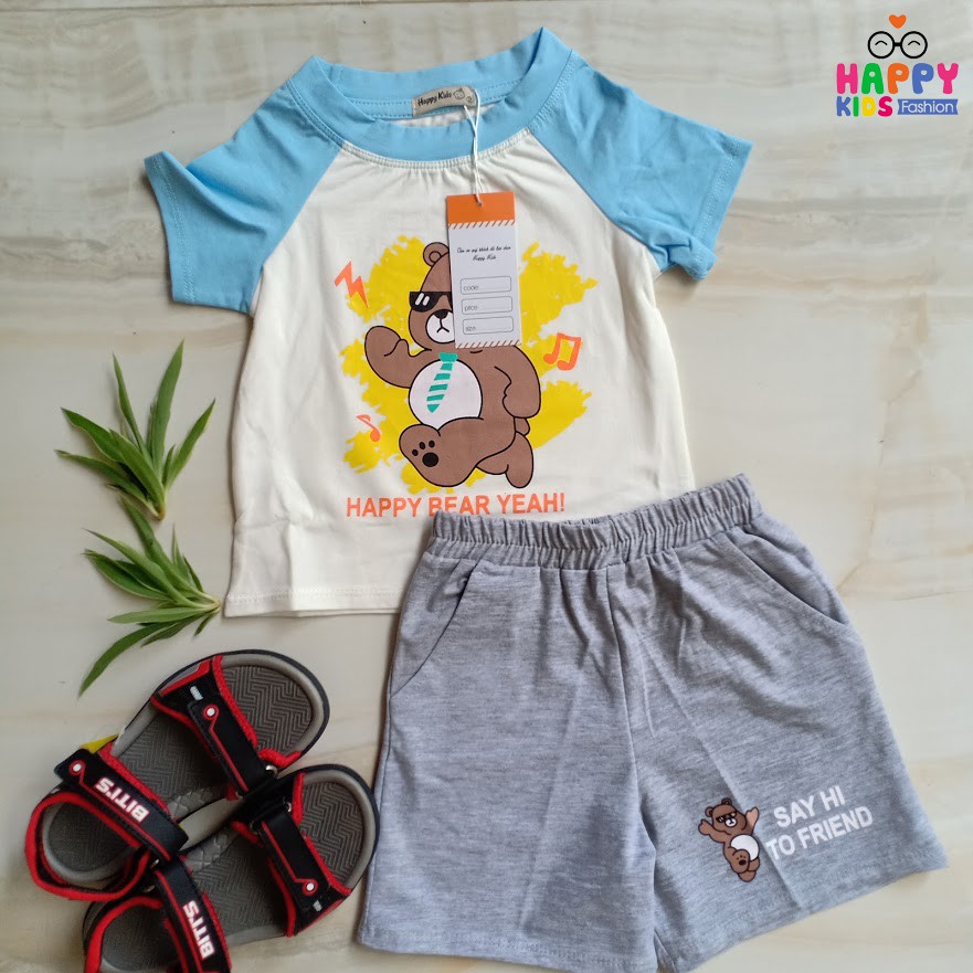 Đồ Bộ Bé Trai Happy Kids Từ 6 Tháng Đến 5 Tuổi In Hình Gấu Chất Liệu 100% COTTON Thun Lạnh - Bộ Quần Áo Thun Trẻ Em