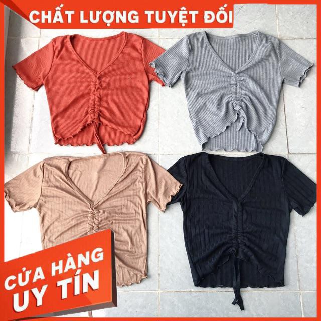 ÁO THUN DÂY RÚT GIỮA CỔ V SEXY TÔN DÁNG- ảnh thật shop chụp