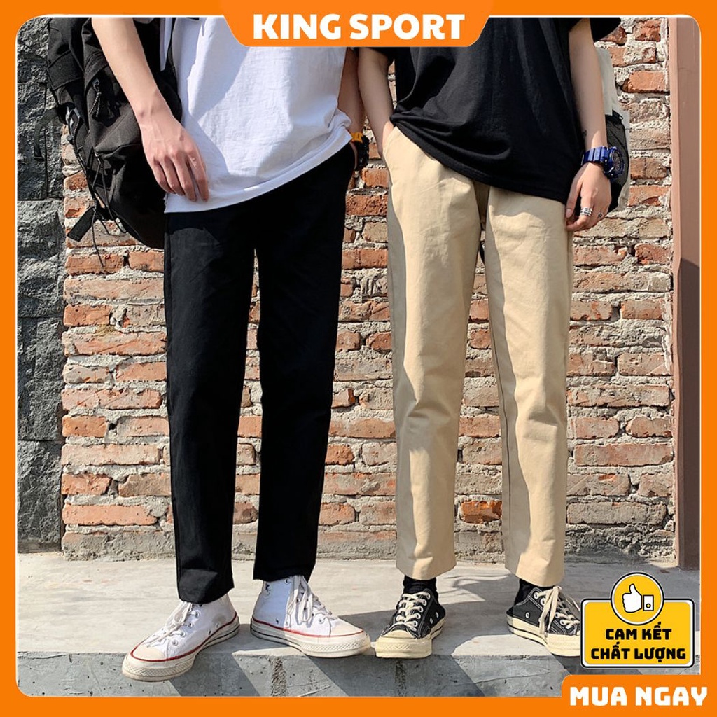 Quần kaki nam baggy ống suông basic unisex ống rộng màu đen và màu be