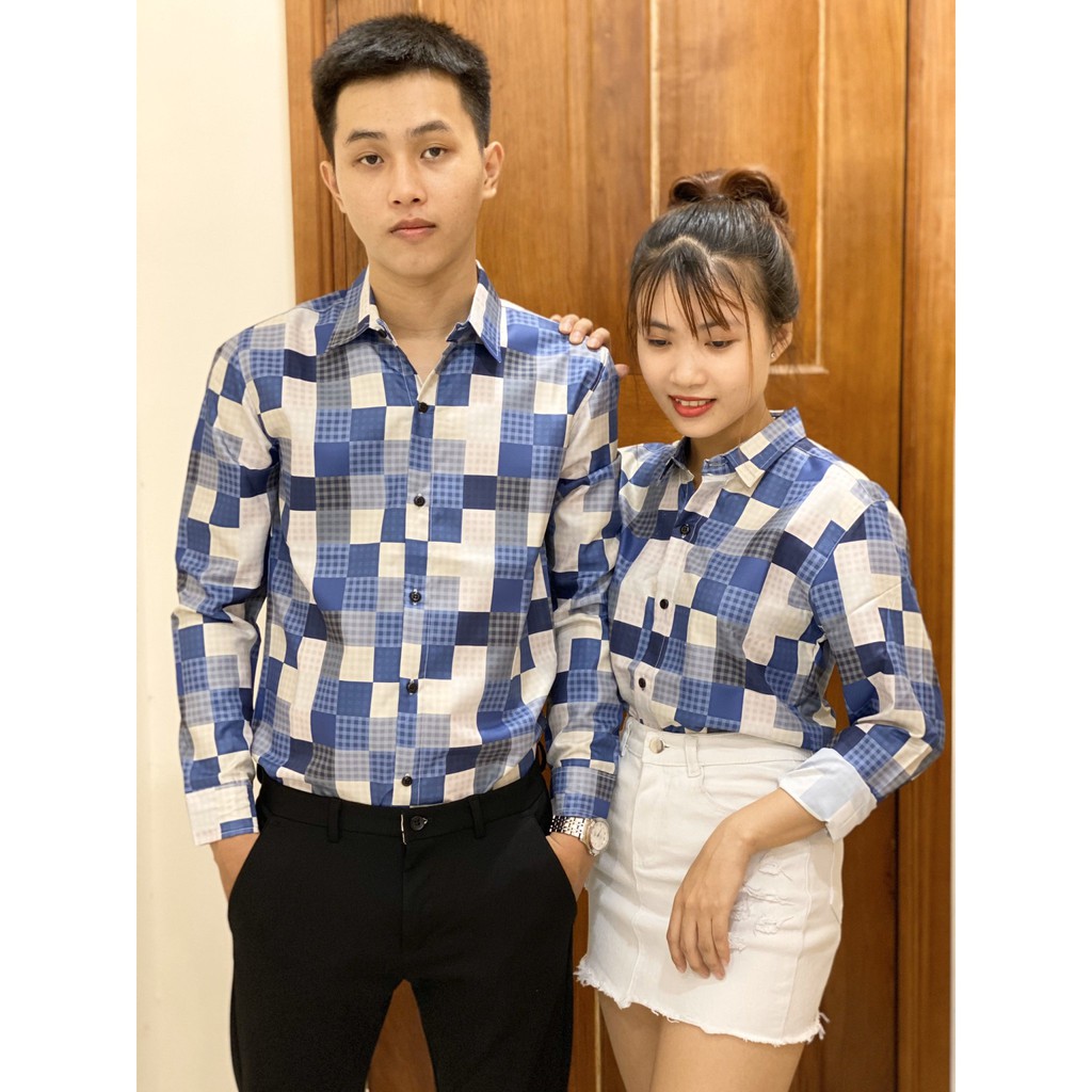 Áo sơ mi cặp nam nữ Hàn Quốc SSM8 họa tiết sọc caro thời trang sành điệu