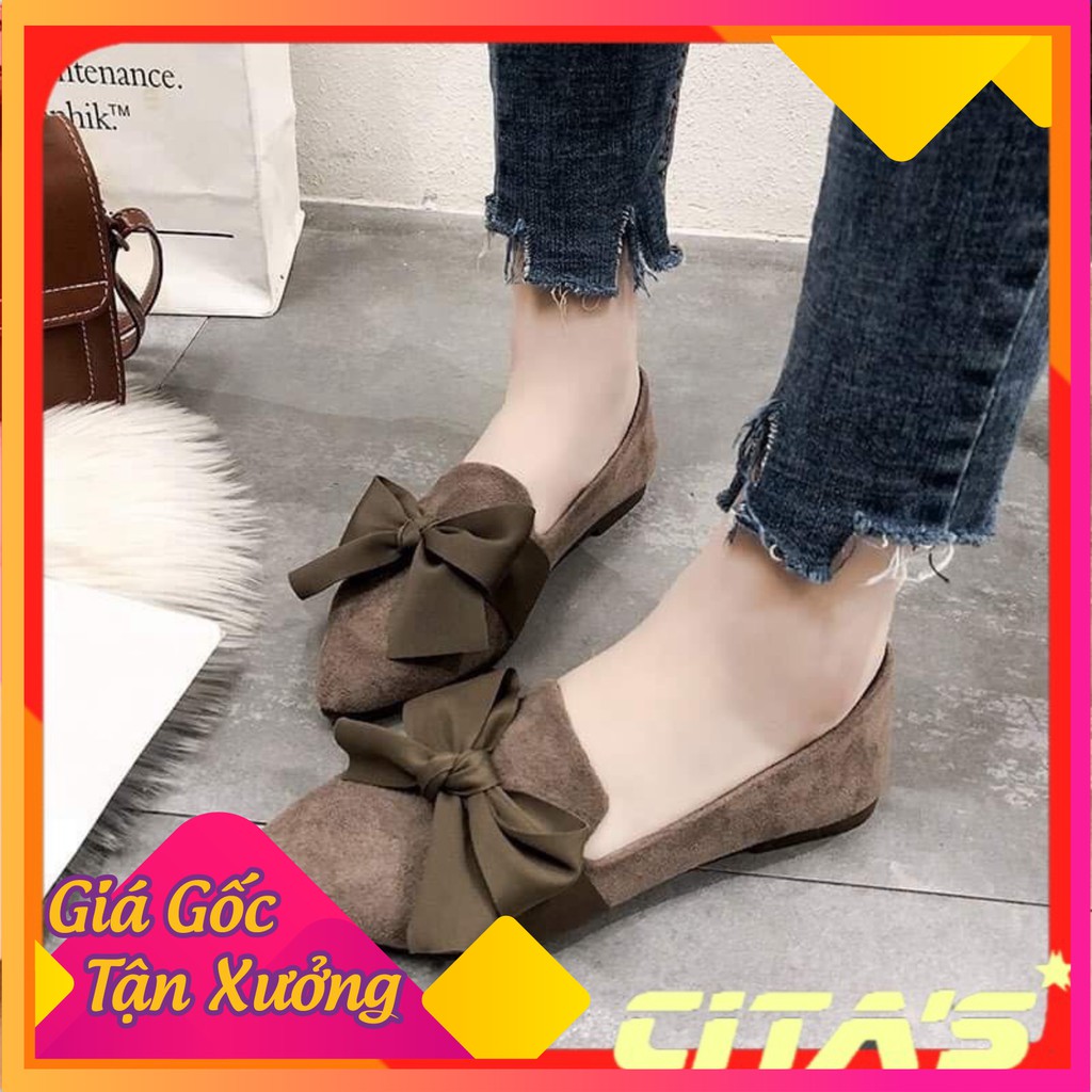 Giày nữ phối nơ chất liệu da lộn - Giày nữ - Giày phối nơ mẫu hot - Citashoes