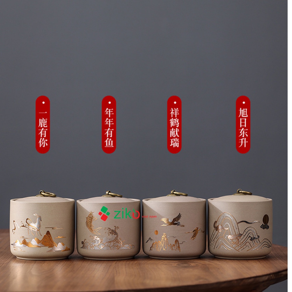 Hũ Đựng Trà Tử Sa Hũ trà nham sa 450ml màu sữa nham sa sang trọng Hà Nội 4 mẫu giao ngẫu nhiên