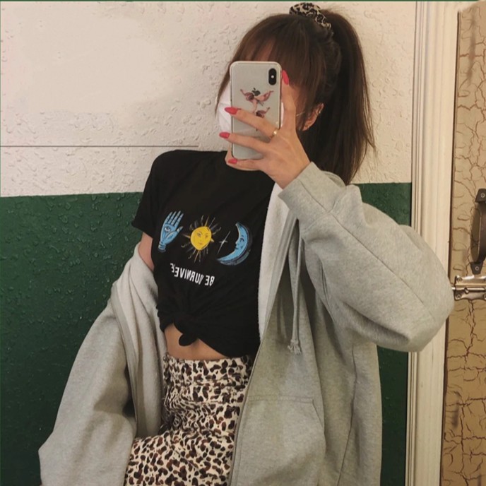 Áo Croptop Tay Ngắn In Họa Tiết Phong Cách Retro Harajuku Cho Nữ