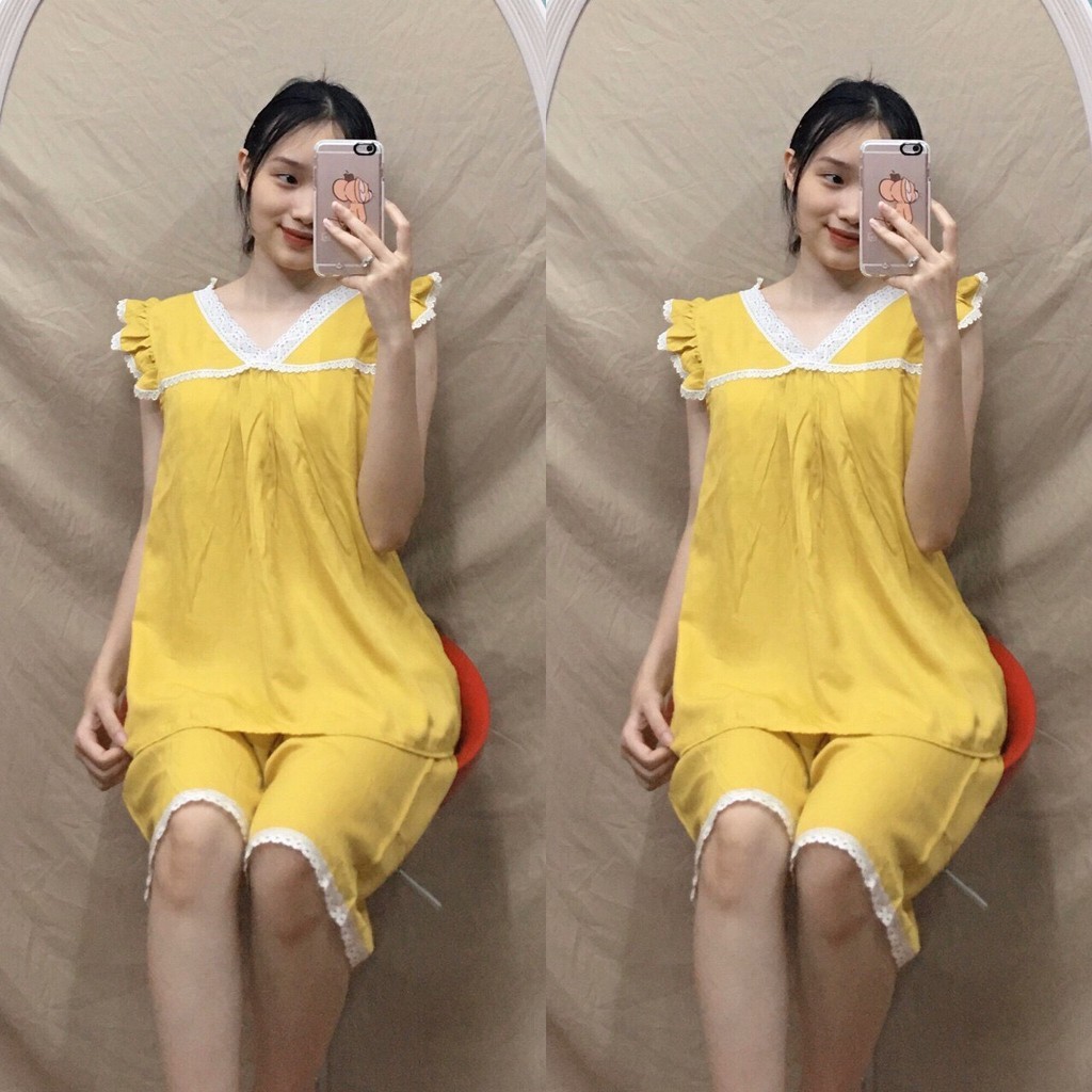 Bộ bầu Lửng cổ V, chất lụa chéo thái siêu mềm mát cho bà bầu mặc nhà mùa hè