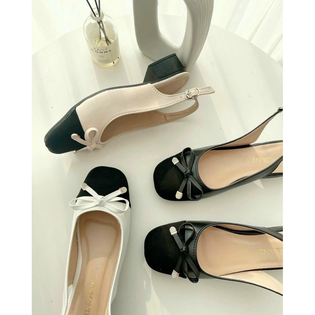 Sandal bít mũi vuông nơ chuông dẹp gót trụ thấp - 3P