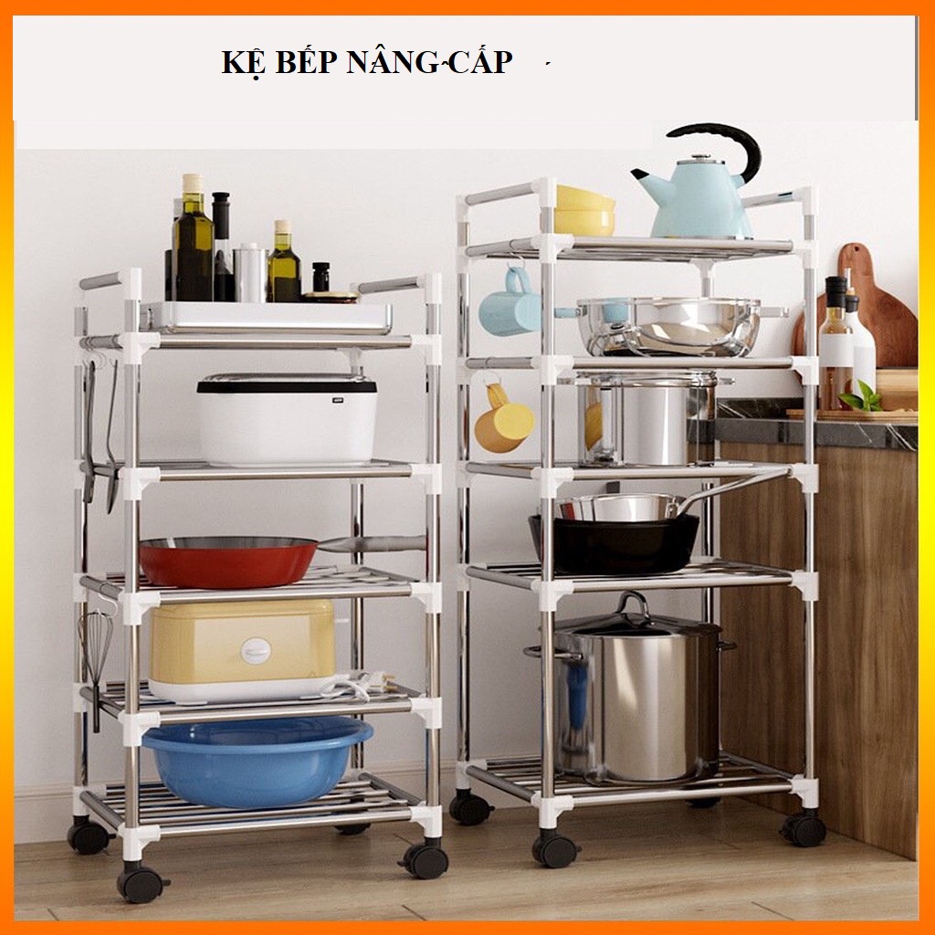 Kệ Bếp Để Xoong Nồi Chảo Inox 5 Tầng Tặng Móc Treo Muỗng