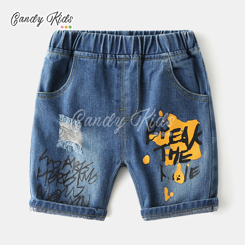 Quần Short Denim In Chữ Thời Trang Cho Bé Trai 2-8 Tuổi