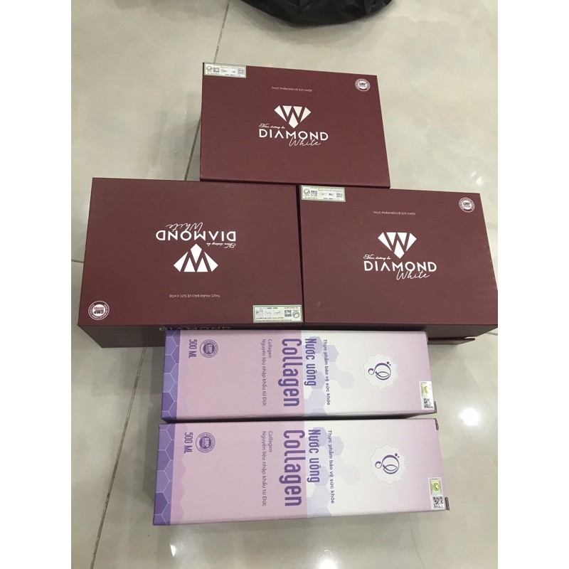 Combo 3 hop Diamond white viên uống trắng da Ngọc trinh ( tem cào chính hãng cty 100%)tặng kèm 2 chai collagen