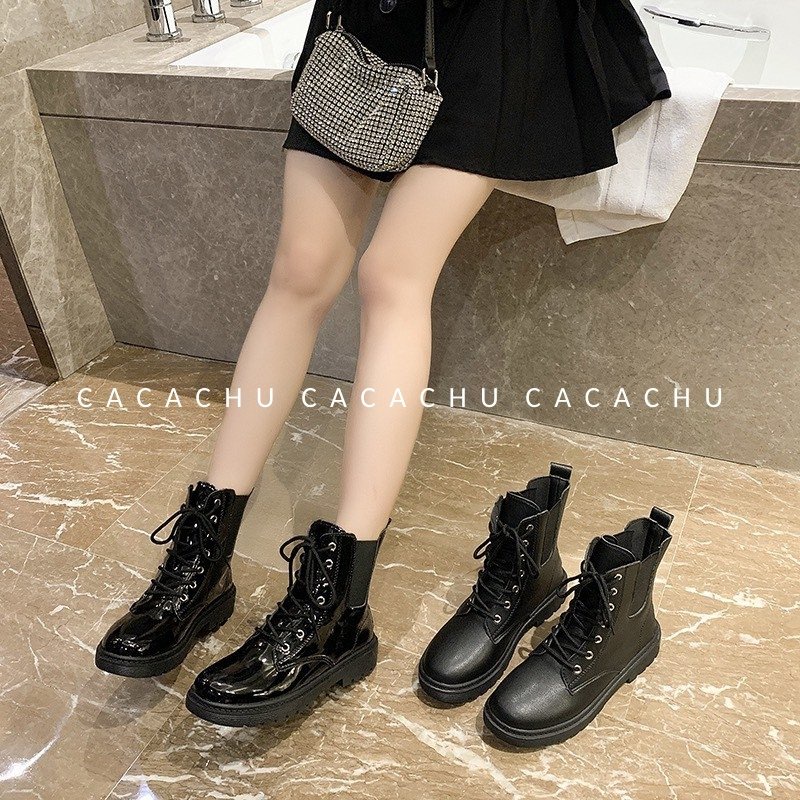 Boot nữ cao cổ Martin siêu hot 2021 phong cách hàn quốc ullzang CACACHU G017, giày bốt nữ đế răng cưa da lì và da bóng