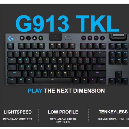 Bàn Phím Cơ Không Dây Logitech G913 RGB TKL - Logitech G913 TKL Lightspeed Wireless - Hàng Chính Hãng