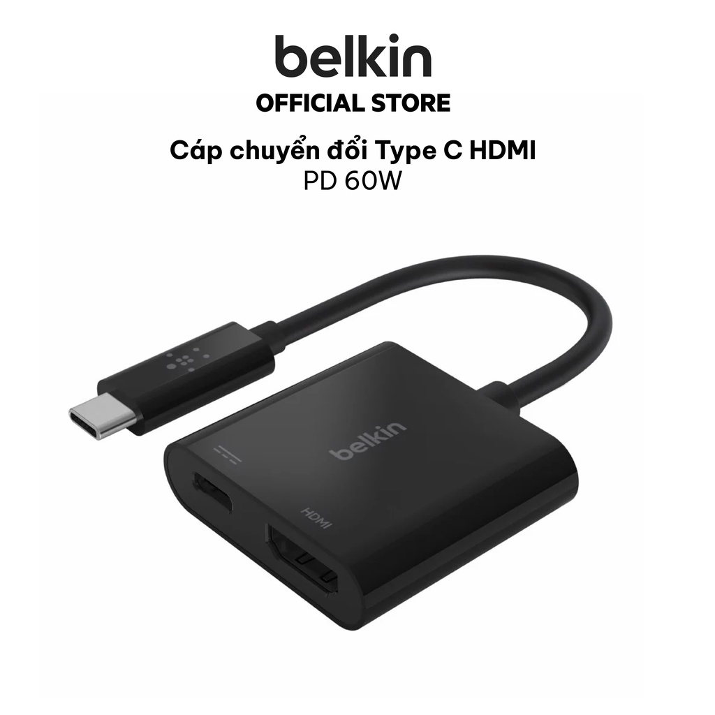 Cáp chuyển đổi USB Type C sang HDMI Belkin cao cấp  - AVC002btBK - Bảo Hành 2 Năm - Hàng Chính Hãng - AVC002BT