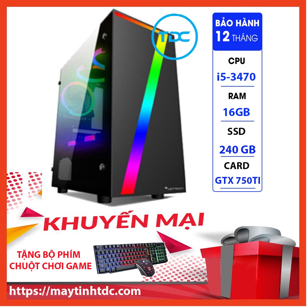 MAX PC GAMING X7 CPU Core i5-3470 Ram 16GB SSD 240GB GTX 750TI Chơi PUBG,LOL,CF,Fifa4,Đế chế Tặng Bộ Phím Chuột Game