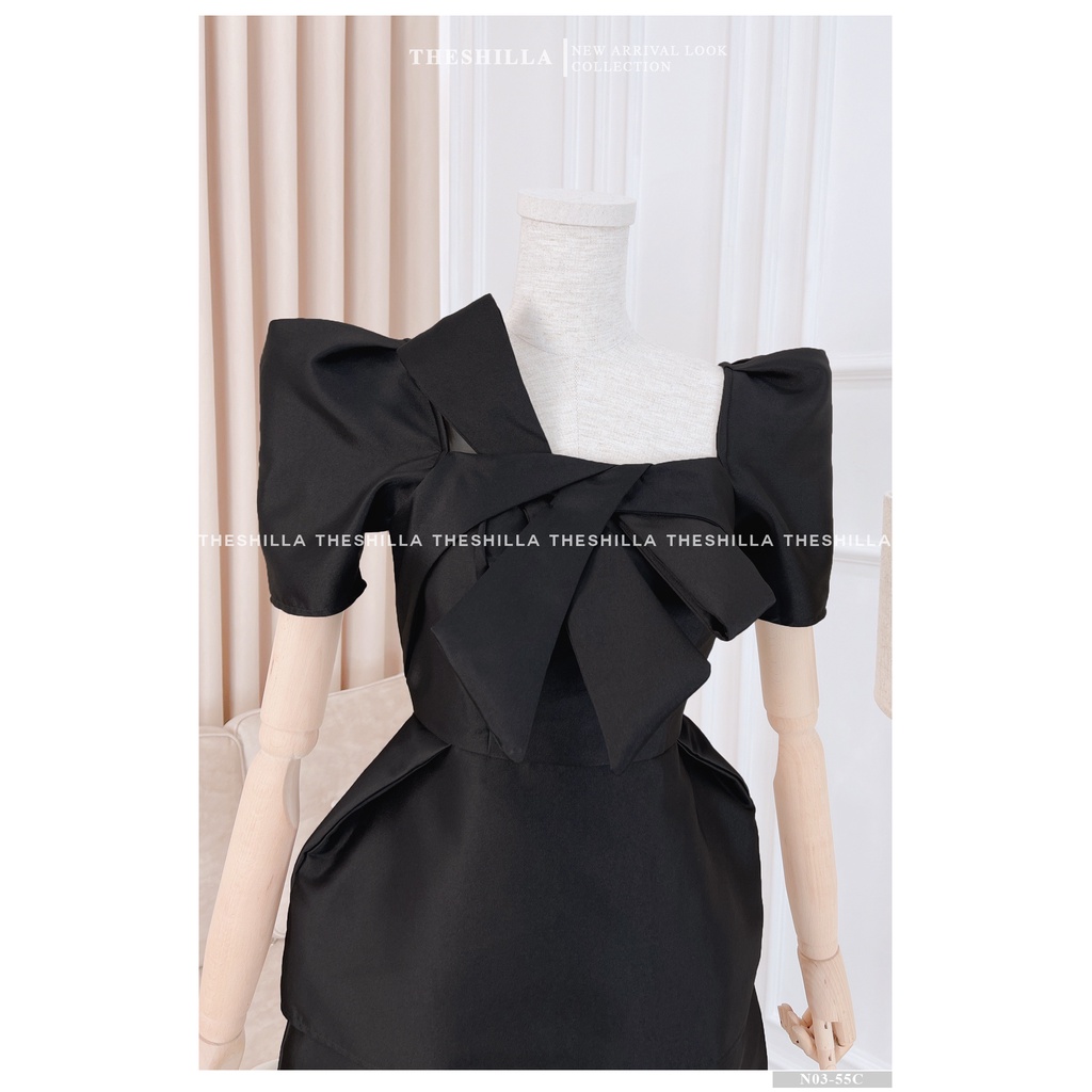 Váy thiết kế cao cấp màu đen 2 tầng nơ ngực [ Có video + Ảnh thật ] The Shilla - N03-55C4