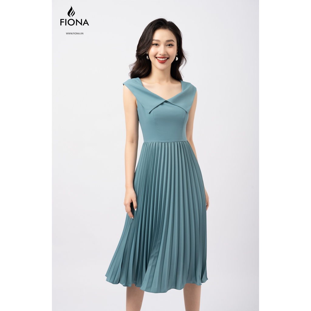 Đầm xòe tùng váy dập ly lá cổ bẻ chờm vai FIONA F451036