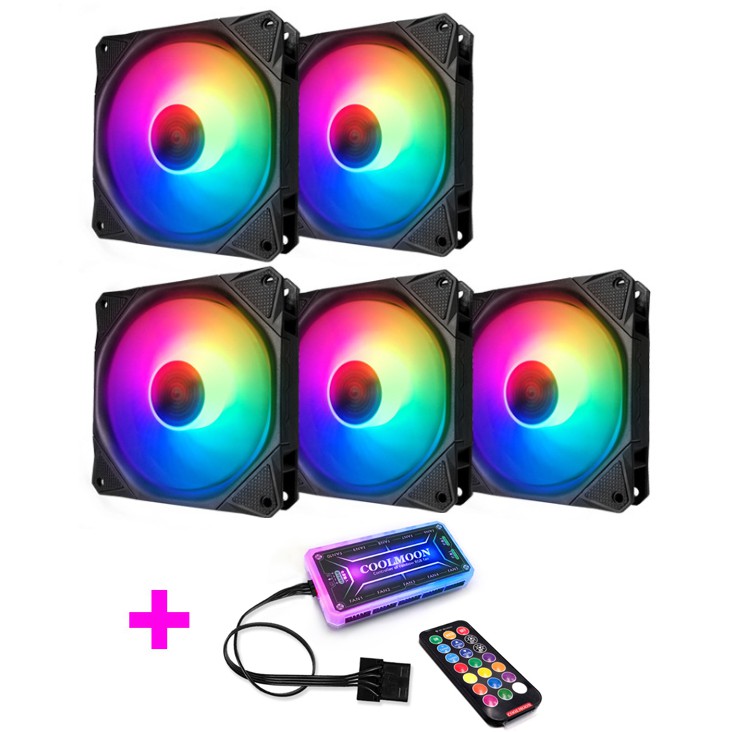 Bộ 5 Quạt Tản Nhiệt, Fan Case Coolmoon X Led RGB 16 Triệu Màu, 366 Hiệu Ứng - Kèm Hub + Remote