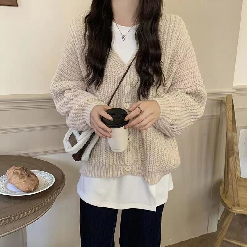 Áo Khoác cardigan Dệt Kim Cổ Chữ v Dáng Rộng Phong Cách Hàn Quốc Thời Trang Thu Đông Hàng Mới Dành Cho Bạn Nữ