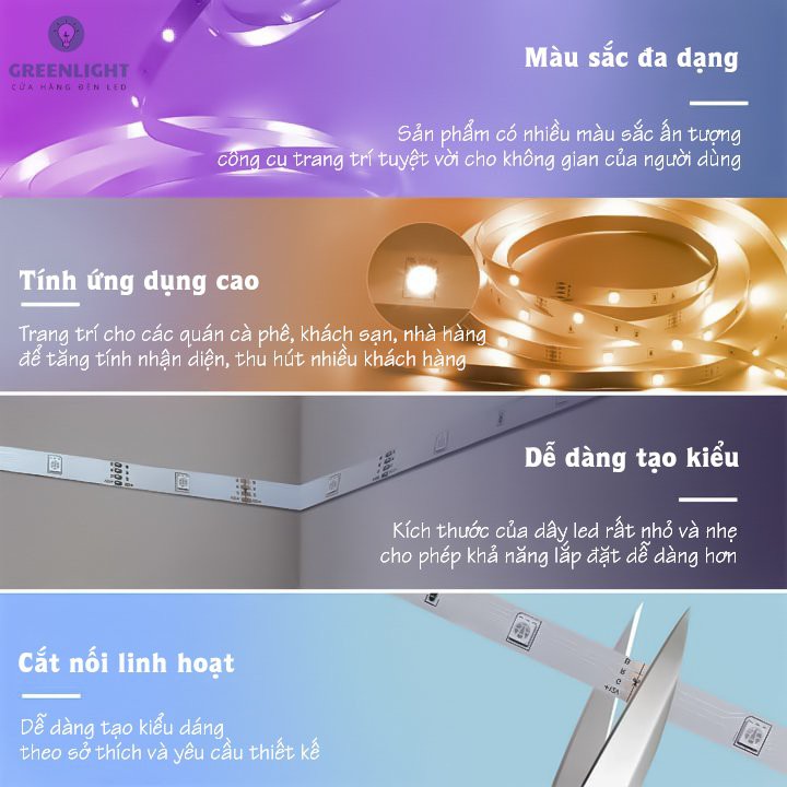 Bộ Dây đèn LED Tiktok 12V 5050 đổi màu RGB, có Cảm biến nhạc, Điều khiển bằng App ĐT qua Bluetooth, kèm nguồn 12V
