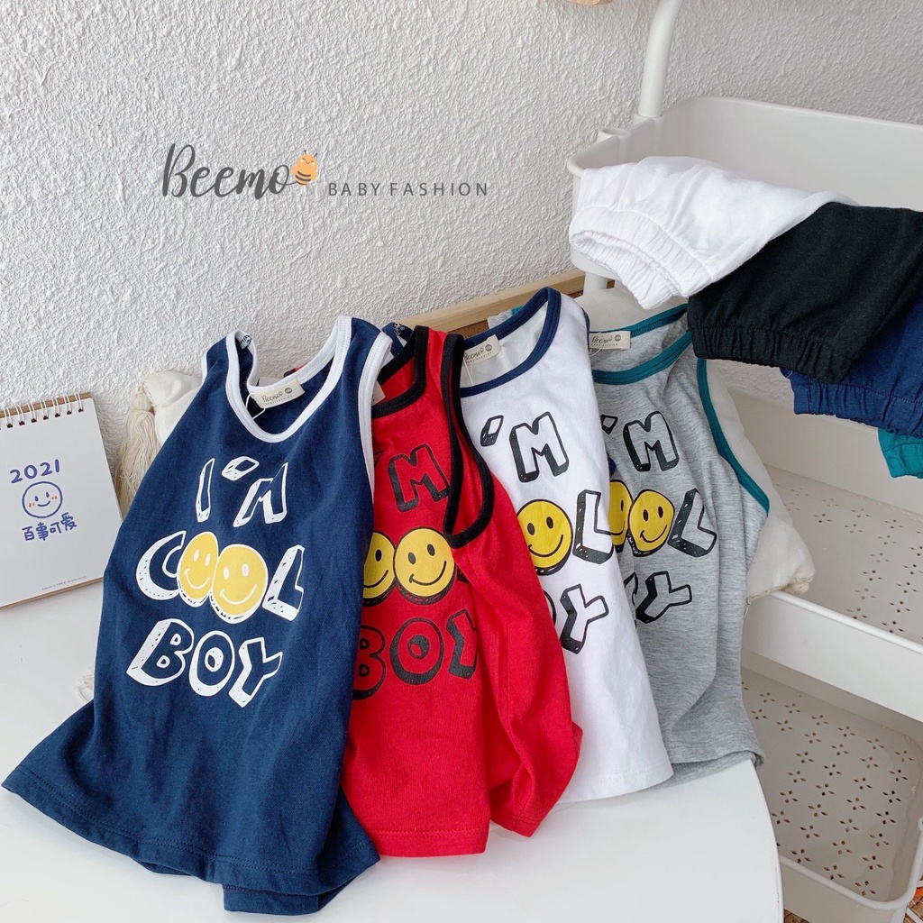 Bộ ba lỗ cho bé trai gái in hình mặt cười Beemo Chất liệu cotton 4 chiều co giãn kiểu dáng năng động B115