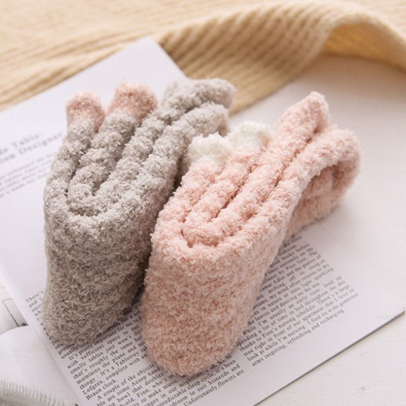 Youyo Vớ Nhung San Hô Dệt Kim Dày Dặn Màu Kẹo Trơn Nhật Bản Cho Nữ Vào Mùa Đông