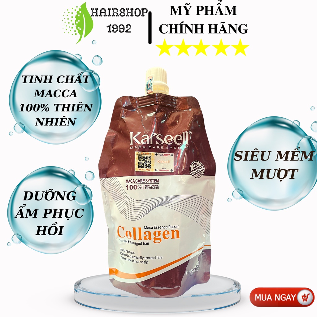 Kem Hấp Ủ Xả Phục Hồi Tóc Collagen Karseell Maca 500ML | Phục Hồi Tóc, Giúp Tóc Siêu Mềm Mượt