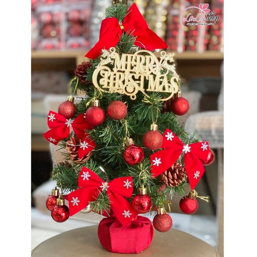 [HỎA TỐC] Cây thông mini trang trí noel Lala phủ tuyết có trang trí kèm đèn led siêu đẹp loại nhỏ 38cm-60cm để bàn