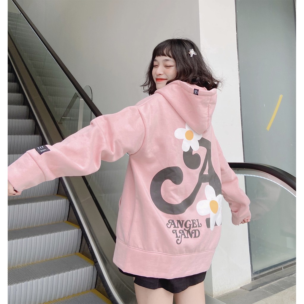 Áo Hoodie Angel-Land Flower-Label Hồng Nhạt | BigBuy360 - bigbuy360.vn
