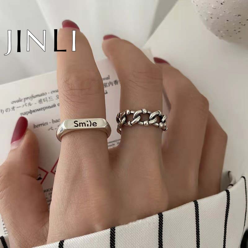 Nhẫn hợp kim mạ bạc khắc hình và chữ hợp thời trang